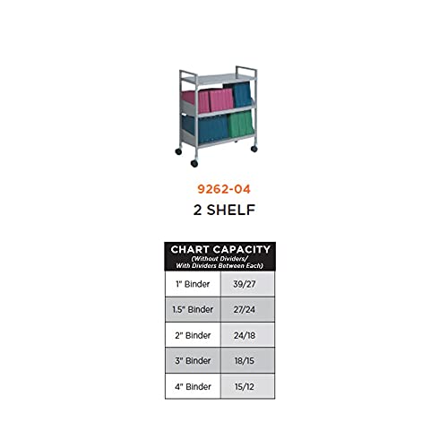 Carstens Flexfit Open Chart Rack for Medial Charts, Ring Binders, Books – L32.75 x W15.75 x H41.75 in. 185 Lb. Load Capacity – Rolling Book Cart with 2 Angle Shelves with Lockable Wheels, Silver - Image 3