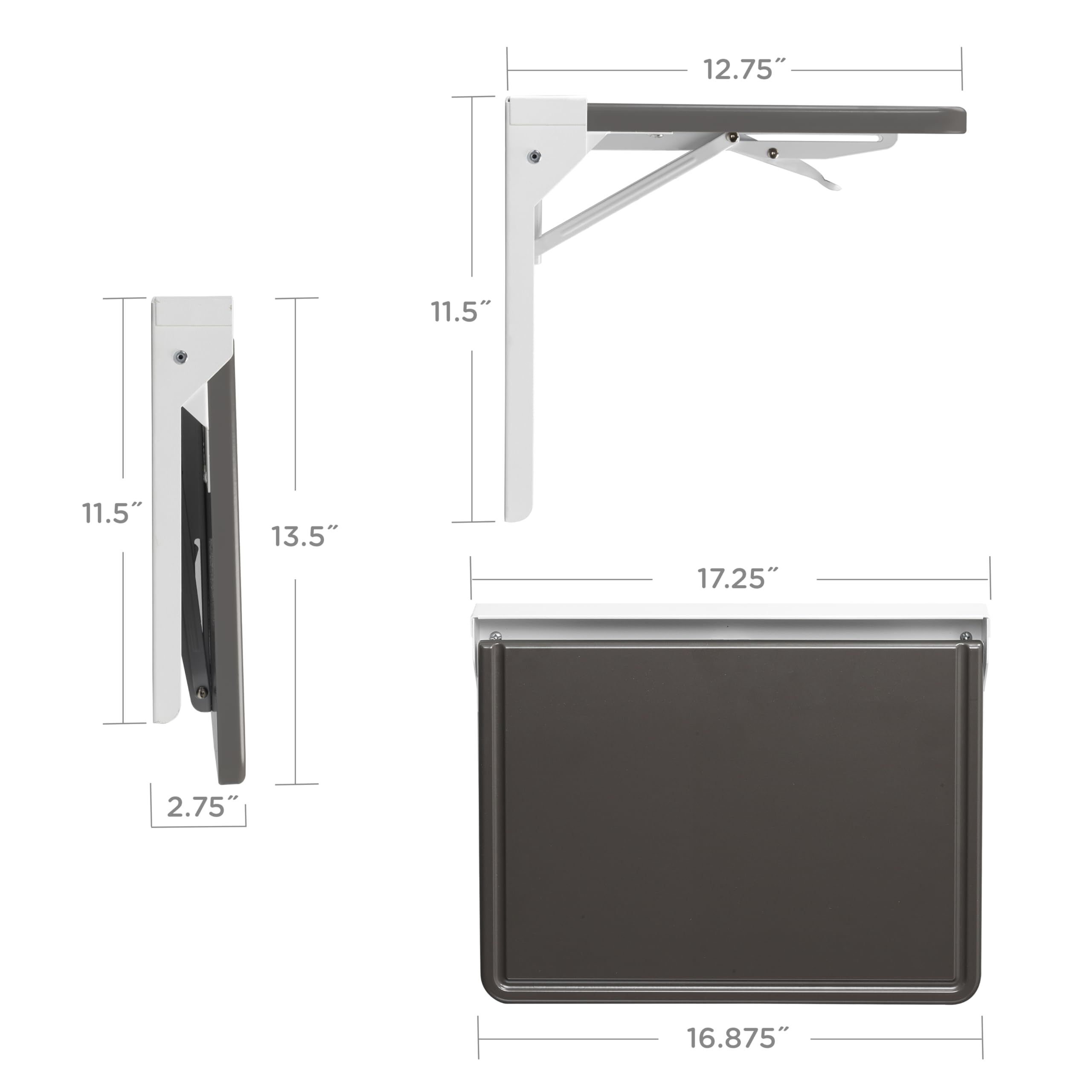 Carstens WALLAdesk™ Mini Wall Mounted Desk - Gray, 16.87 x 10.62, Durable, Professional Grade Murphy Desk for Healthcare, Home, Office, Schools - Compact, Slim Wall Mounted Folding Table - Image 6
